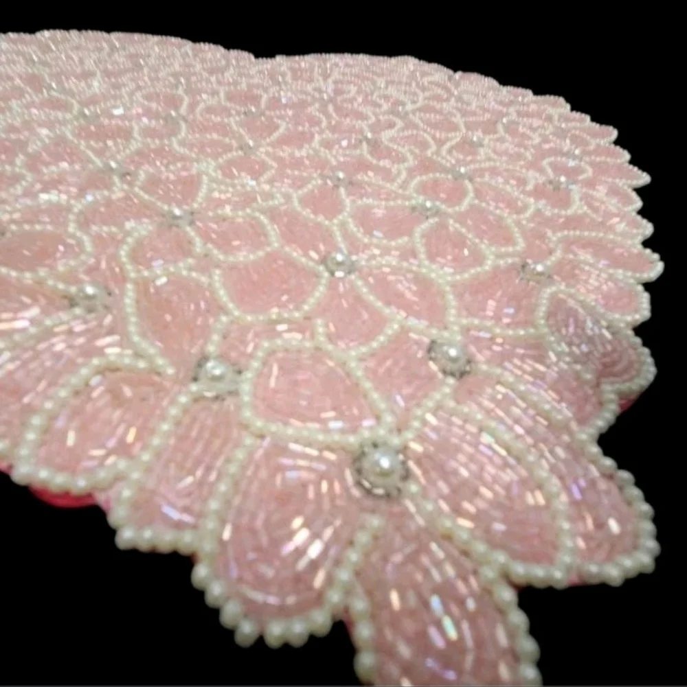 Cupcakes Cashmere Pink Valentines Heart Pearl Shimmer Beaded Placemat Decor NEW